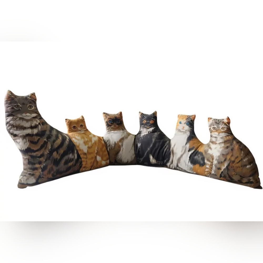 Vintage Mama Cat And Baby Cats Plush Cushion Door Stopper, Over 3 Feet Long